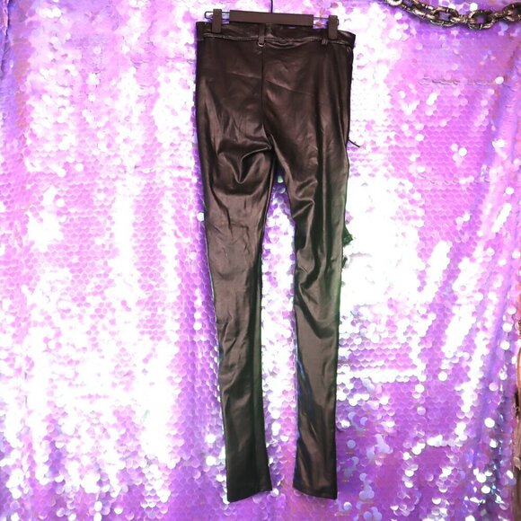 VINYL BUCKLE PANTS XS Devil Fashion Fishnet Cyber Goth Bikercore PVC PU Black - Picture 11 of 15